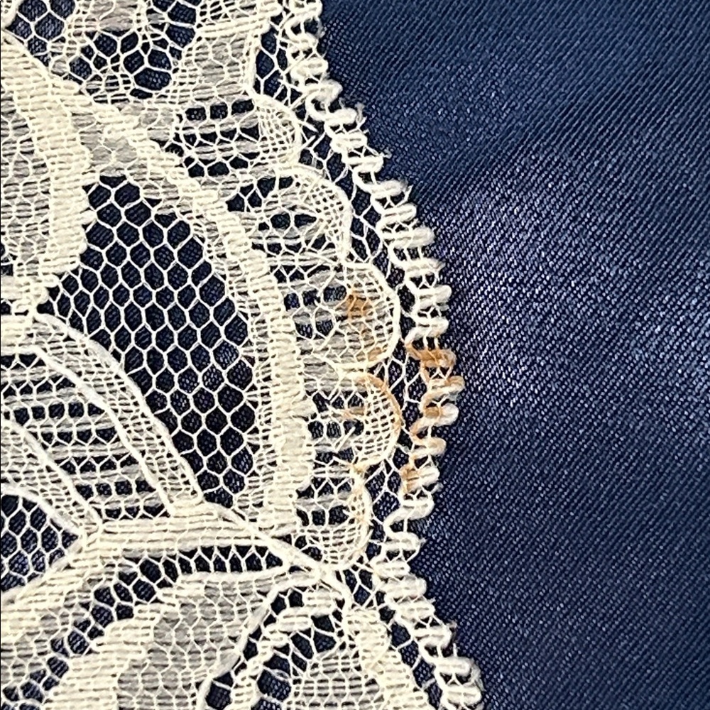 Vintage California Dynasty 2-pc Lingerie & Robe Set Large Navy Blue Lace Satin - Picture 16 of 17